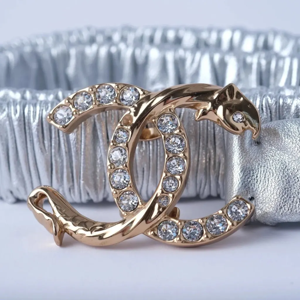 Chanel Leather Belt with Crystal-Embellished CC Logo - '20s Silver Leather Good - Back View