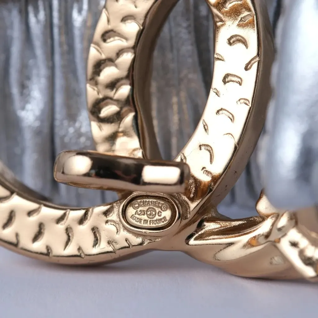 Chanel Leather Belt with Crystal-Embellished CC Logo - '20s Silver Leather Good - Box View
