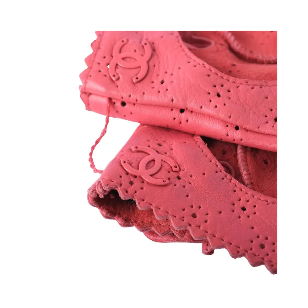 Chanel Leather Women's Pink Fingerless Motorcycle Gloves - '10s Pink Leather Good - Back View