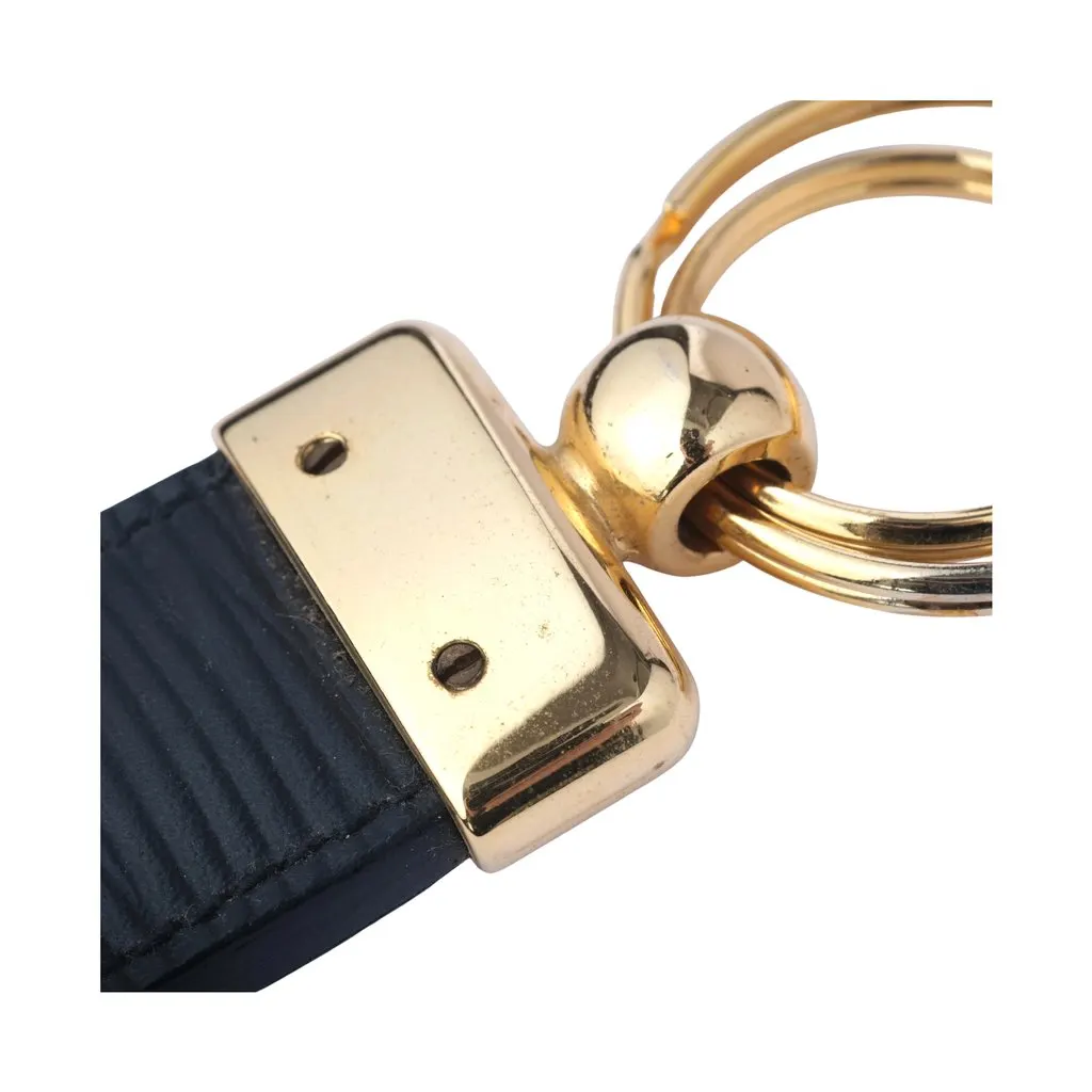 Fendi Navy Leather FF Logo Key Holder with Gold-Tone Double Ring - '10s Navy Leather Good - Inside View