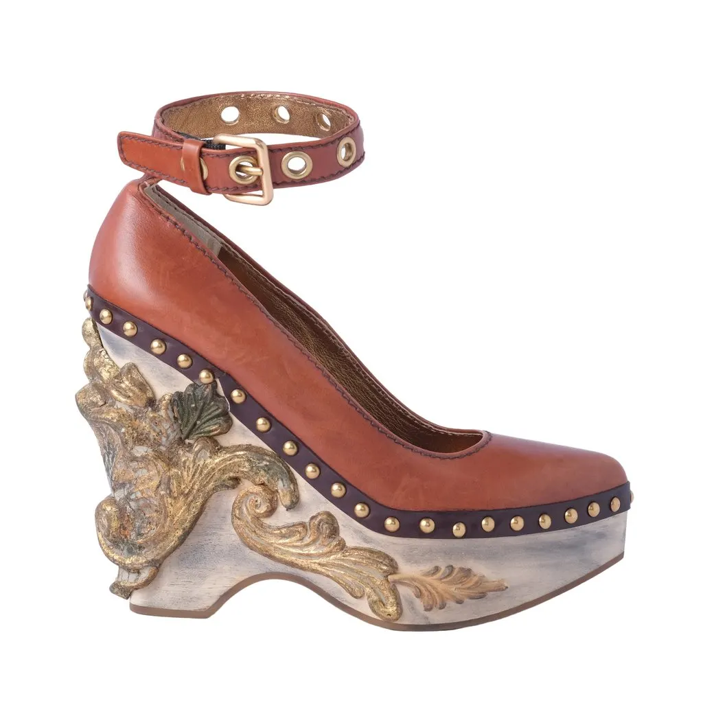 Miu Miu Cammeo Baroque, leather wedge - '00s Brown Leather Good - Front View