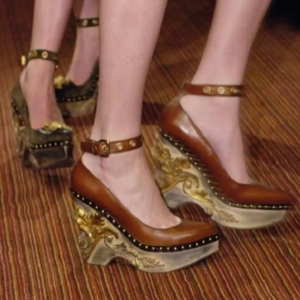 Miu Miu Cammeo Baroque, leather wedge - '00s Brown Leather Good - Back View