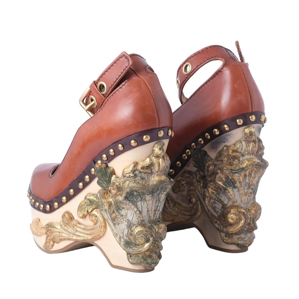 Miu Miu Cammeo Baroque, leather wedge - '00s Brown Leather Good - Inside View