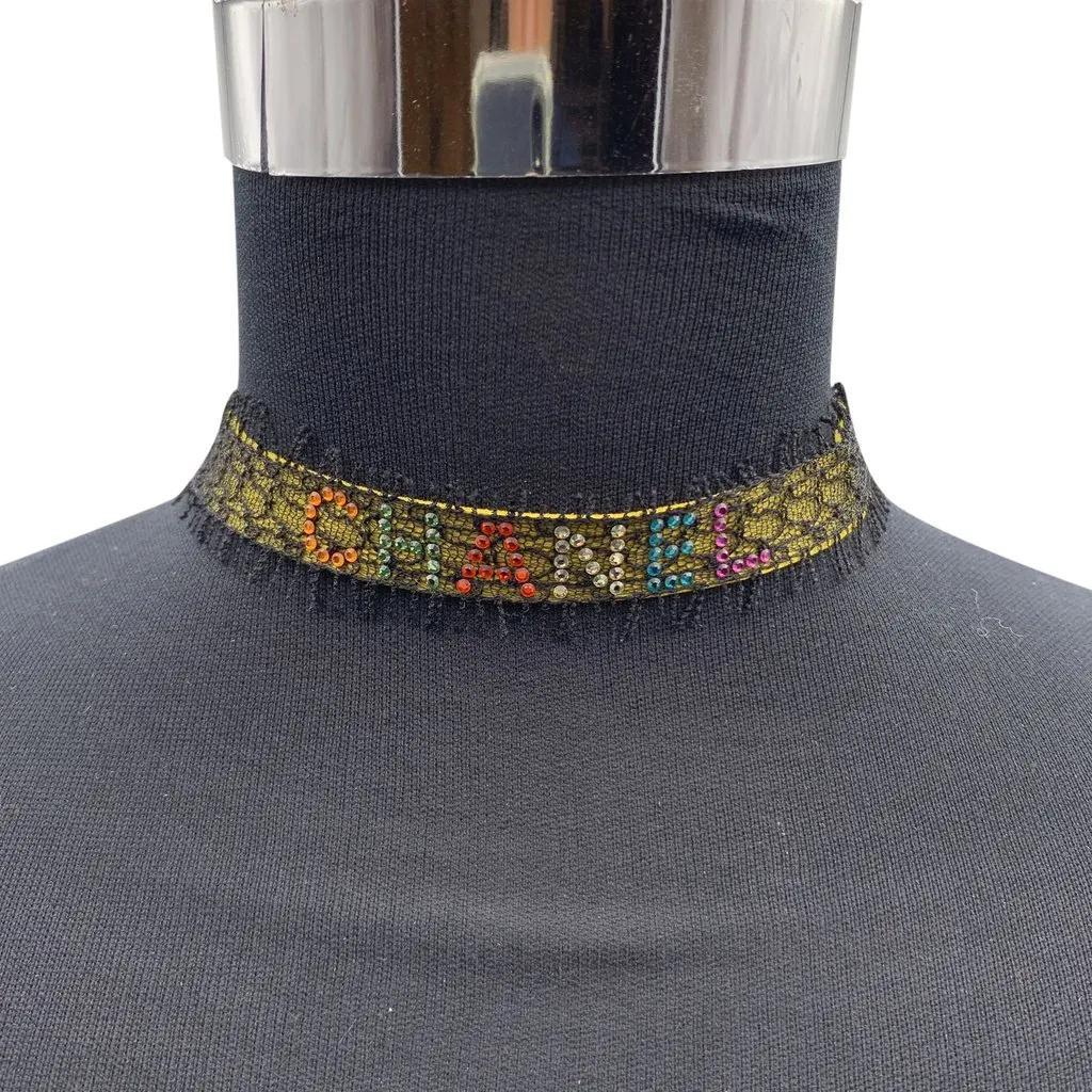 Chanel Necklace Black Lace Good - Back View