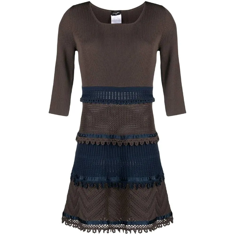 Chanel Brown and Blue Dress - 2000s Brown Good - Front View
