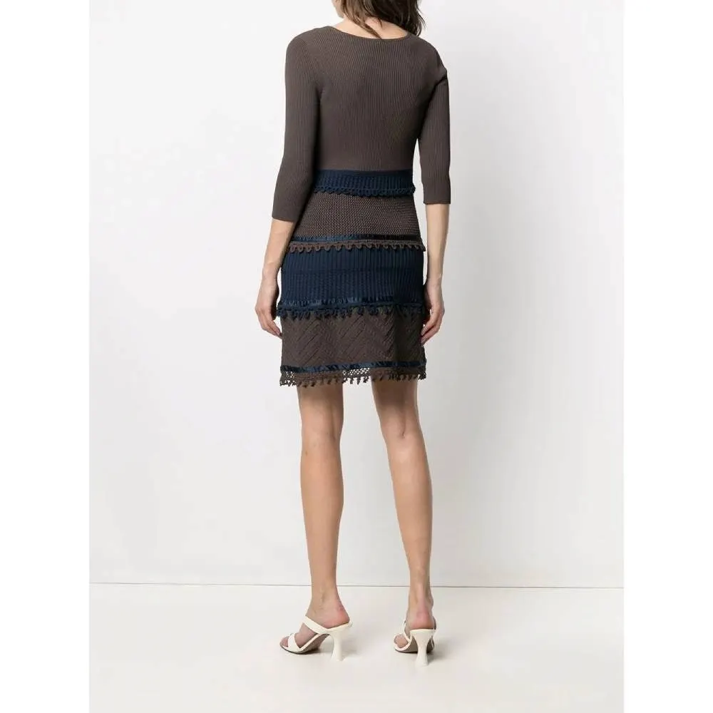 Chanel Brown and Blue Dress - 2000s Brown Good - Model View