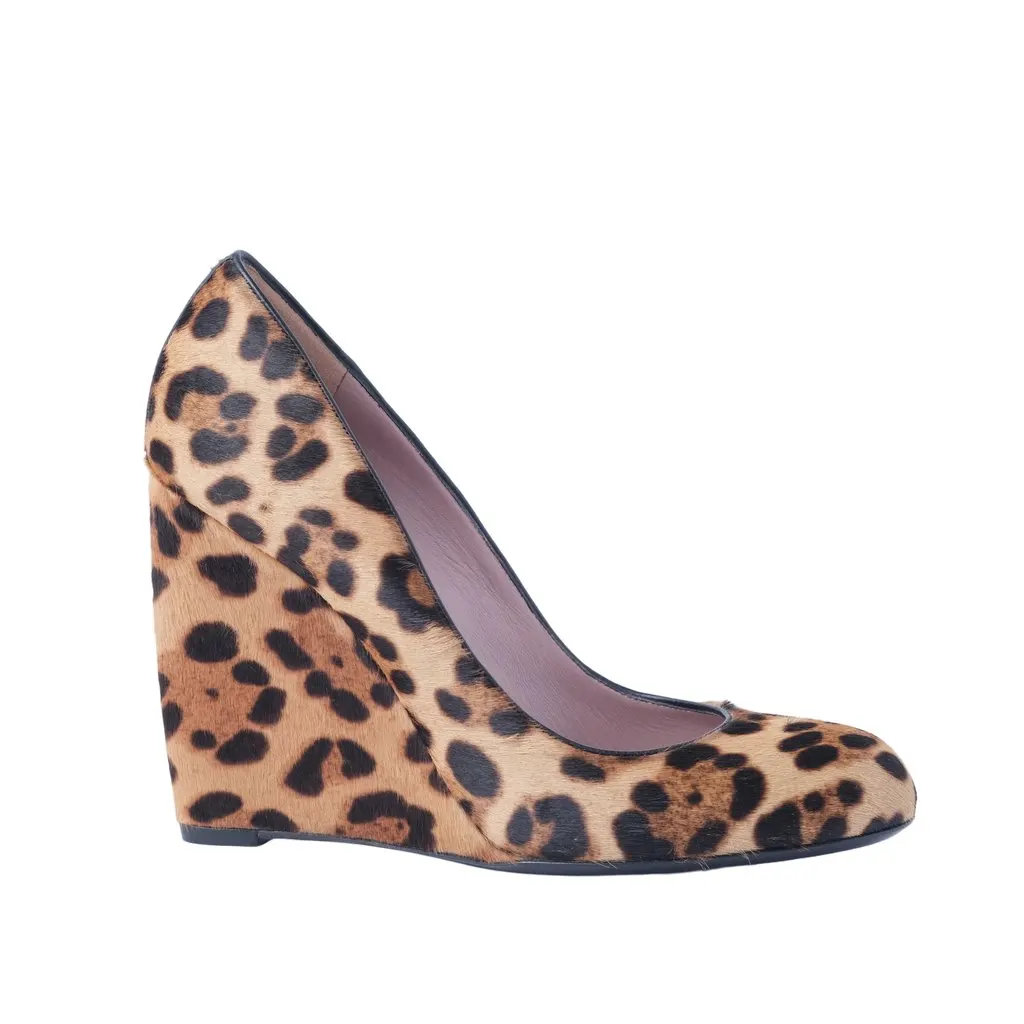 Gucci Two-Tone Leopard Print Pony Hair Wedge Pumps - '00s Black Leather Good - Front View