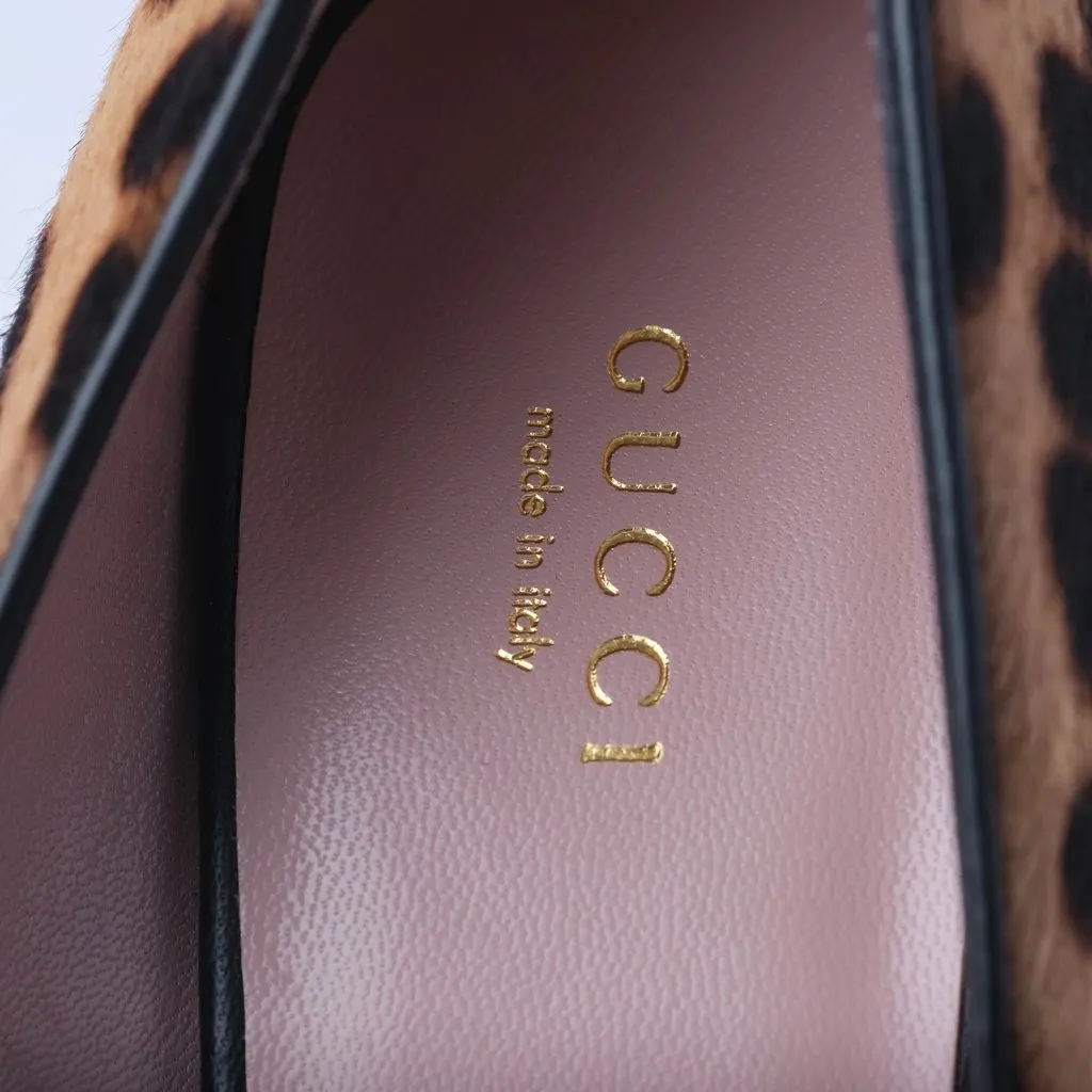 Gucci Two-Tone Leopard Print Pony Hair Wedge Pumps - '00s Black Leather Good - Box View