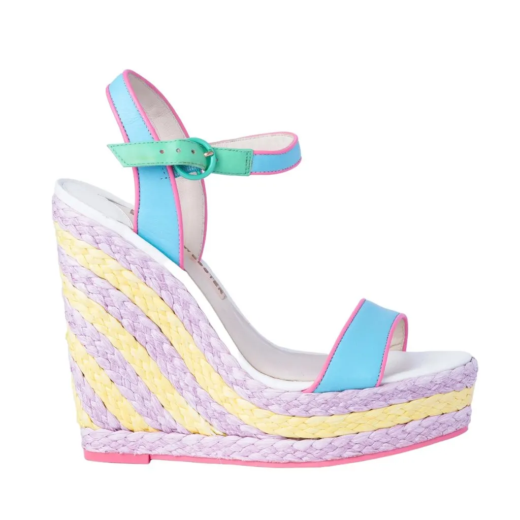 Unsigned Sophia Webster Multicolor Leather and Braided Wedge Sandals- '10s White Leather Good - Front View