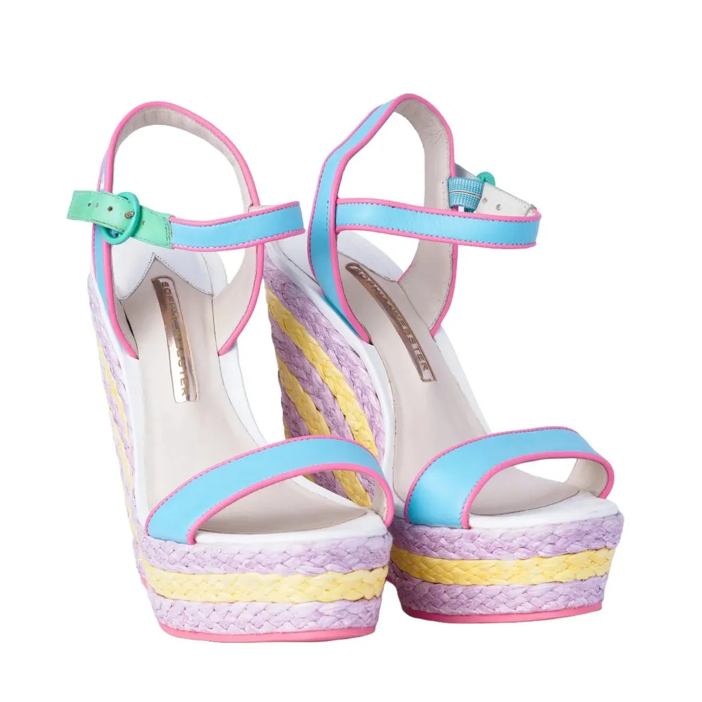 Unsigned Sophia Webster Multicolor Leather and Braided Wedge Sandals- '10s White Leather Good - Back View