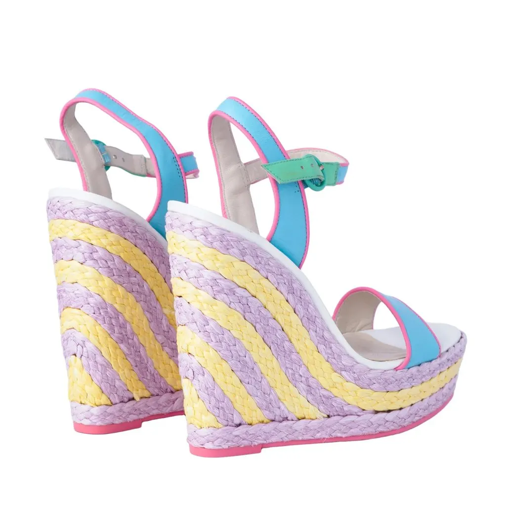 Unsigned Sophia Webster Multicolor Leather and Braided Wedge Sandals- '10s White Leather Good - Inside View