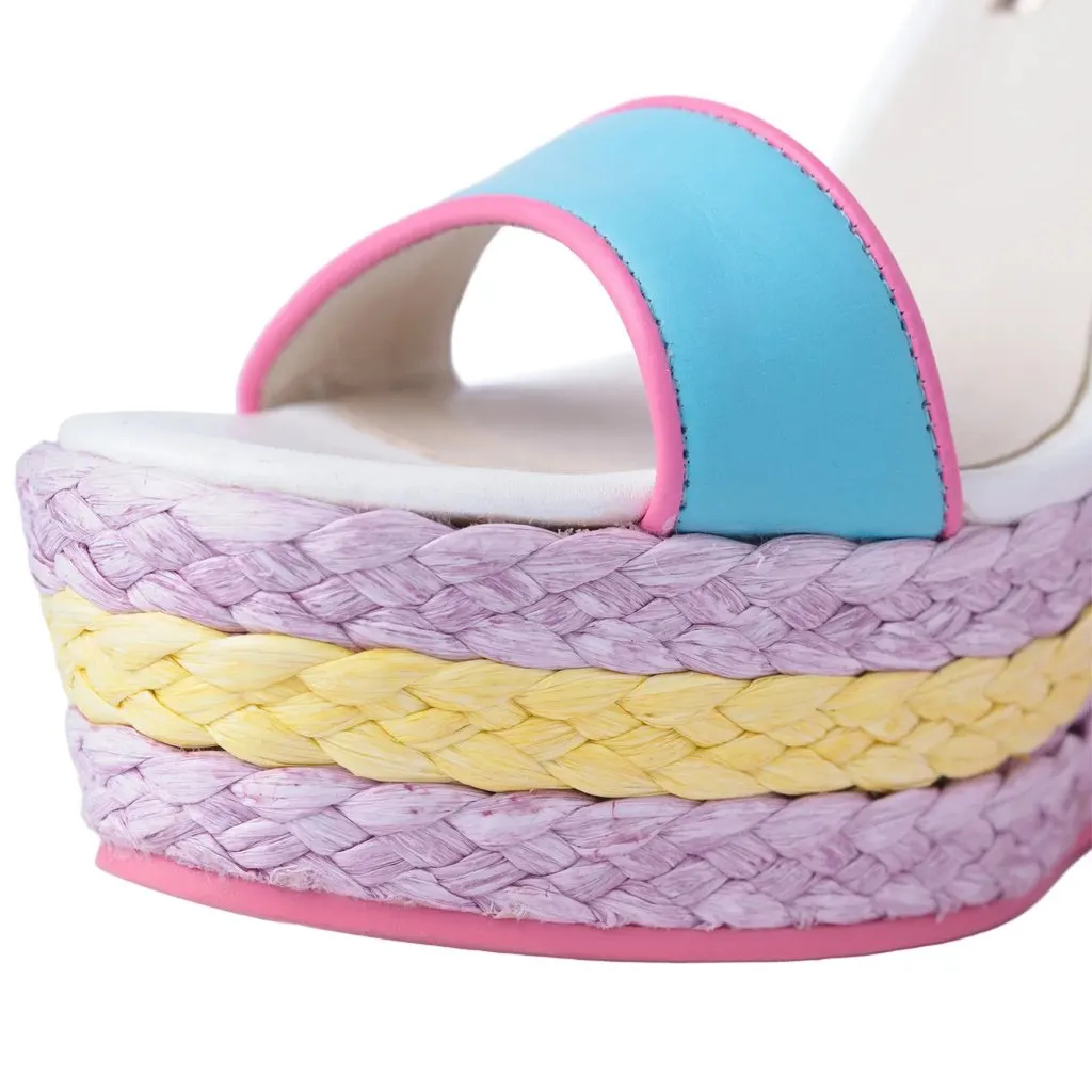 Unsigned Sophia Webster Multicolor Leather and Braided Wedge Sandals- '10s White Leather Good - Model View