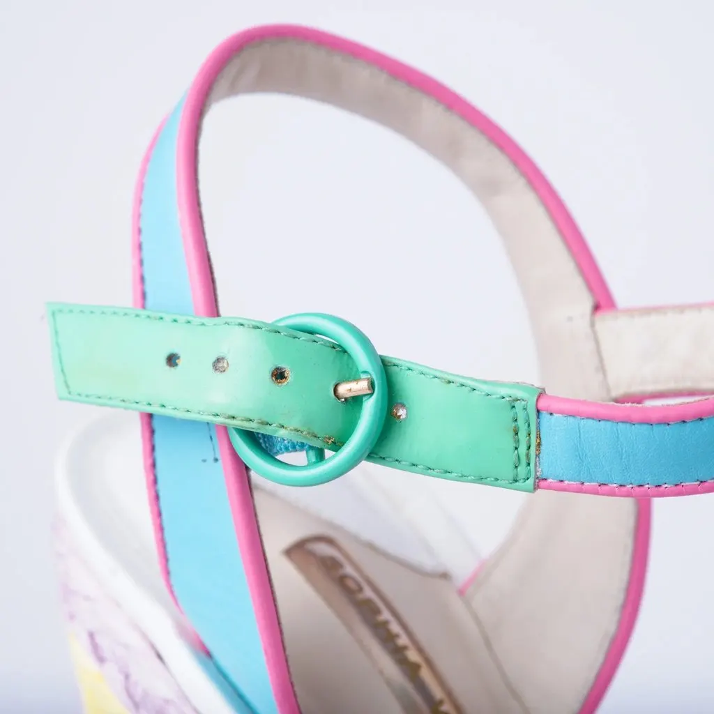 Unsigned Sophia Webster Multicolor Leather and Braided Wedge Sandals- '10s White Leather Good - Box View