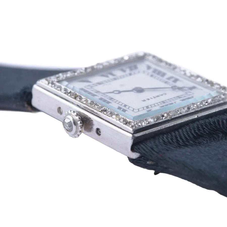 Cartier Art Déco Diamond & Onyx Wristwatch in Platinum and Gold, Circa 1925 Gold Leather Good - Back View