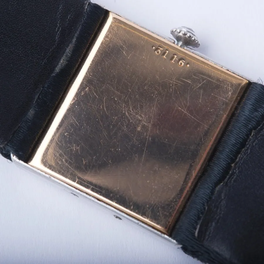 Cartier Art Déco Diamond & Onyx Wristwatch in Platinum and Gold, Circa 1925 Gold Leather Good - Inside View