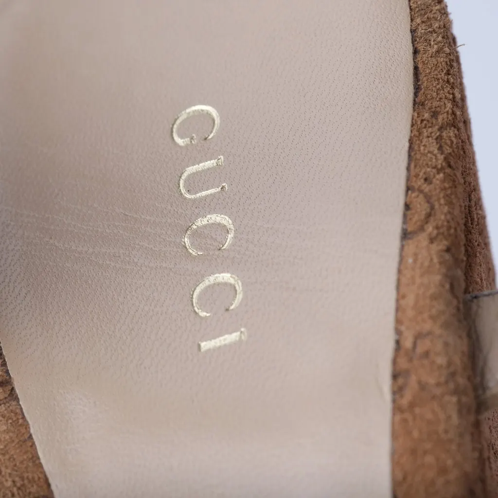 Gucci Suede & Guccissima Cork Hollie Wedge Sandals - '10s Beige Suede Good - Box View