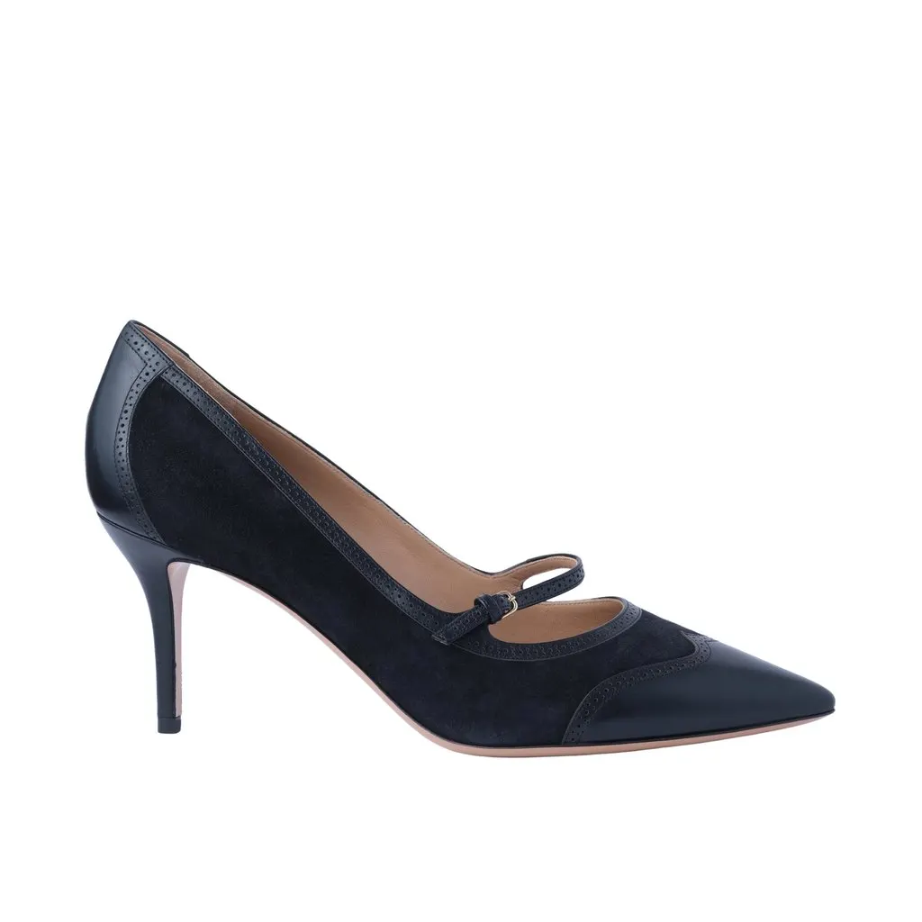 Salvatore Ferragamo Black Leather & Suede Mary Jane Pumps - '10s Black Leather Good - Front View