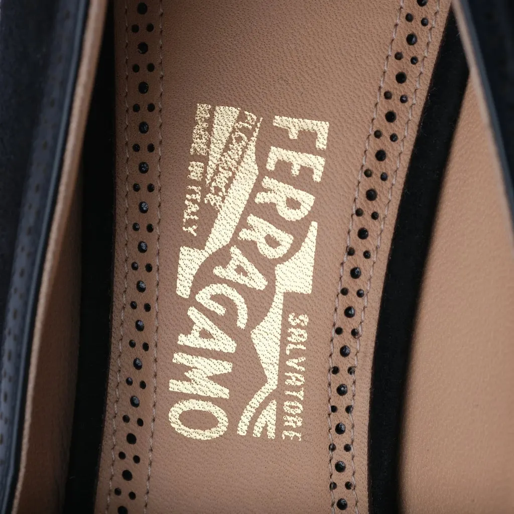 Salvatore Ferragamo Black Leather & Suede Mary Jane Pumps - '10s Black Leather Good - Model View
