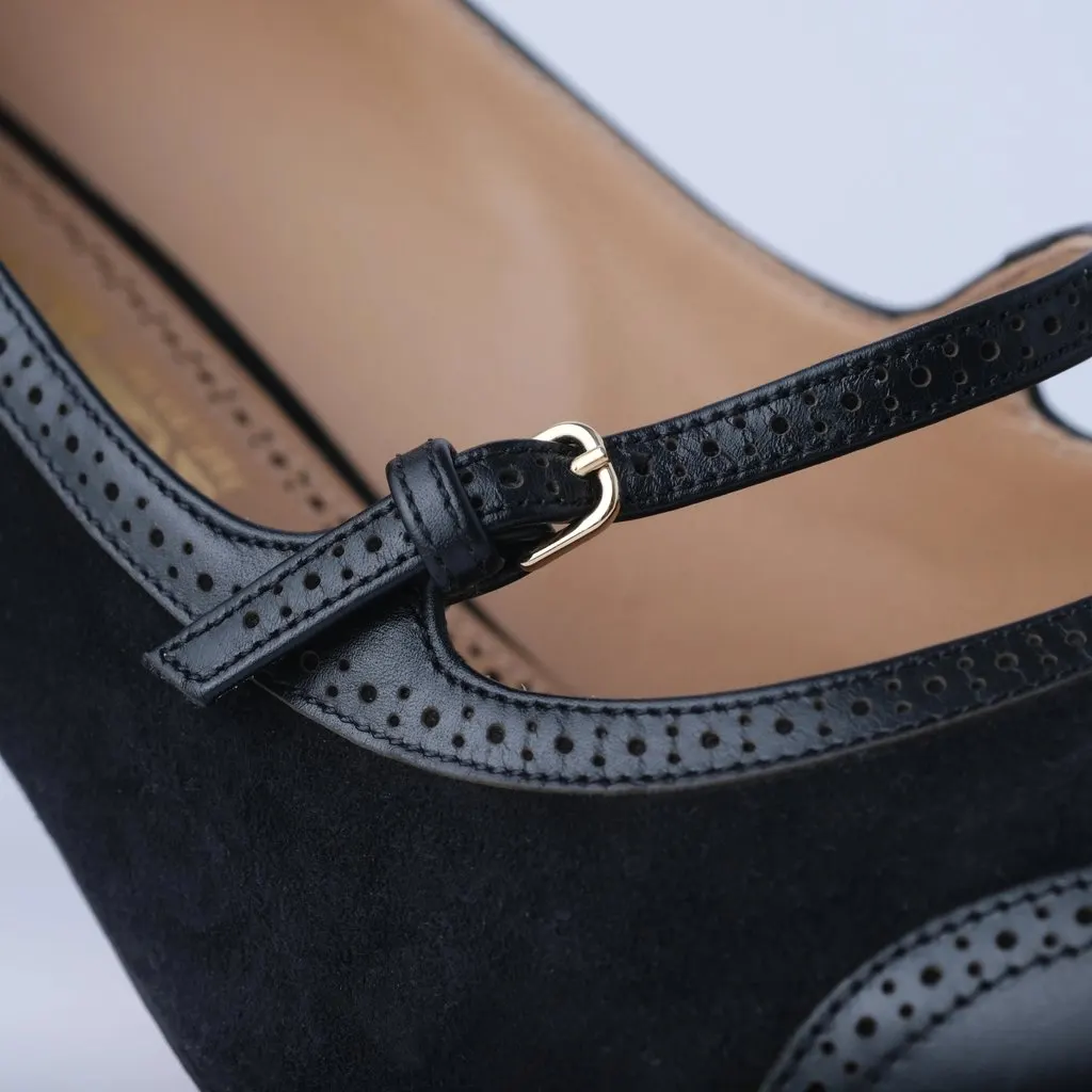 Salvatore Ferragamo Black Leather & Suede Mary Jane Pumps - '10s Black Leather Good - Box View