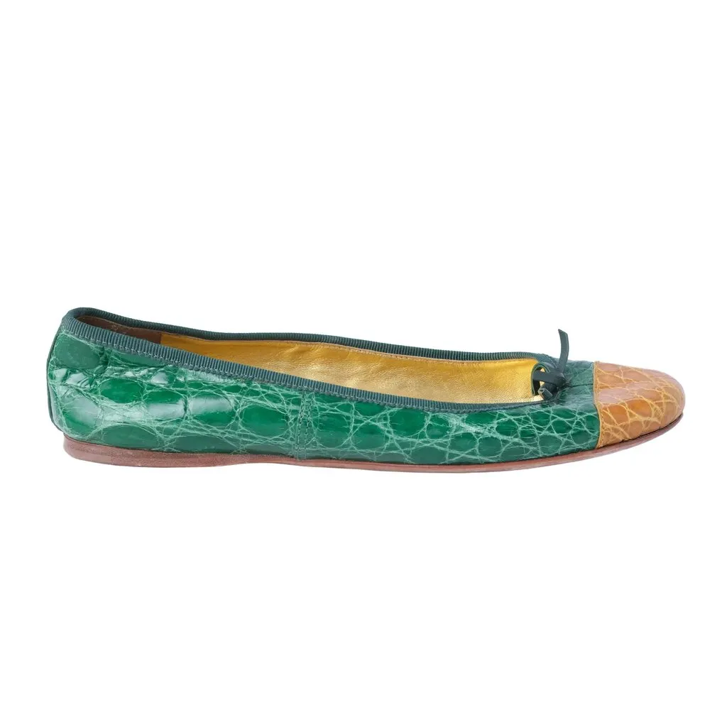 Prada Exotic Crocodile Ballet Flats Ballerina - '10s Green Leather Good - Front View