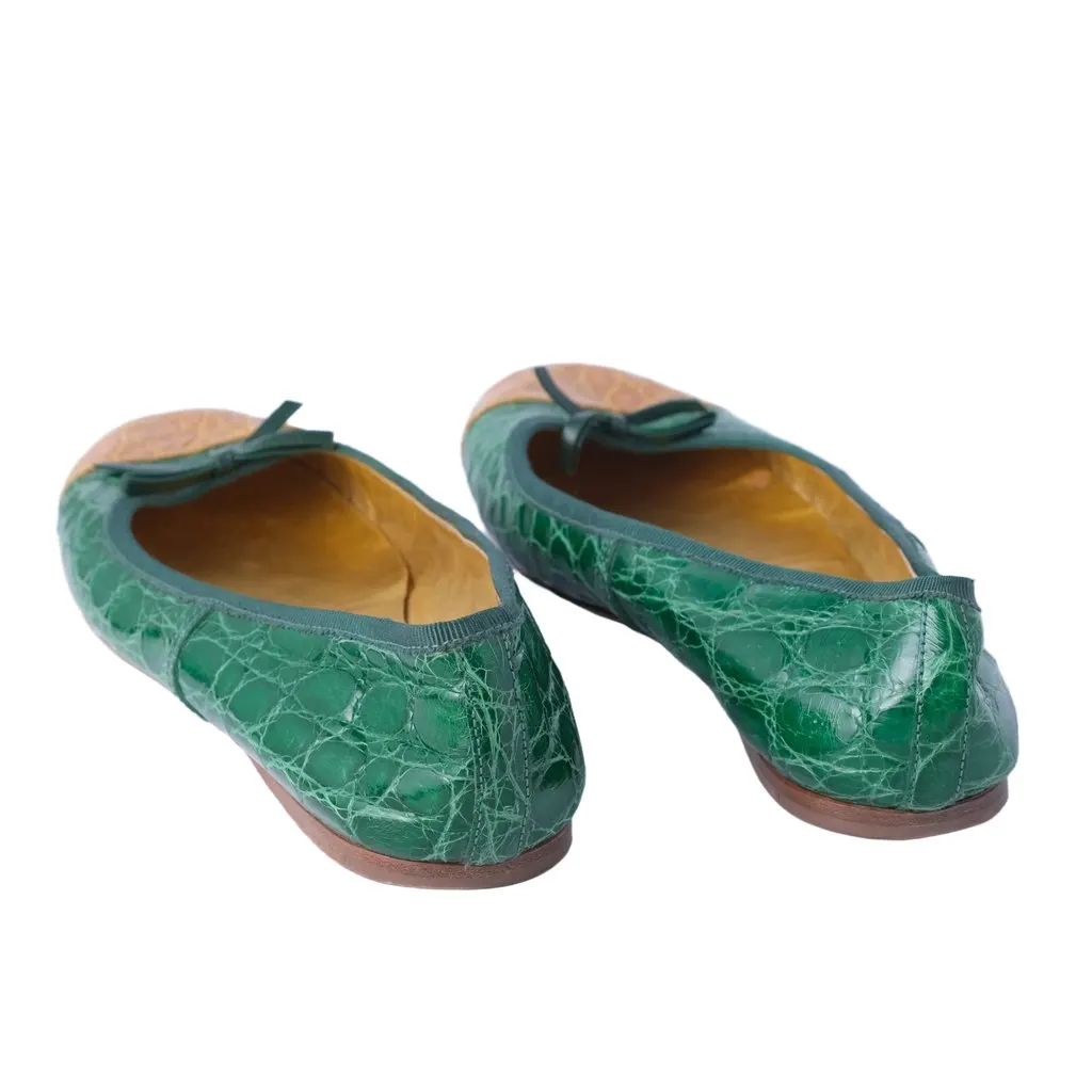 Prada Exotic Crocodile Ballet Flats Ballerina - '10s Green Leather Good - Back View