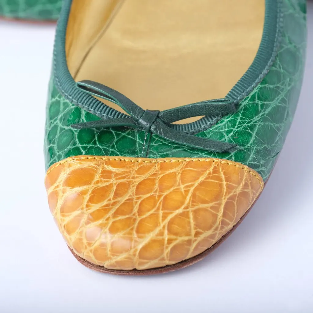 Prada Exotic Crocodile Ballet Flats Ballerina - '10s Green Leather Good - Inside View