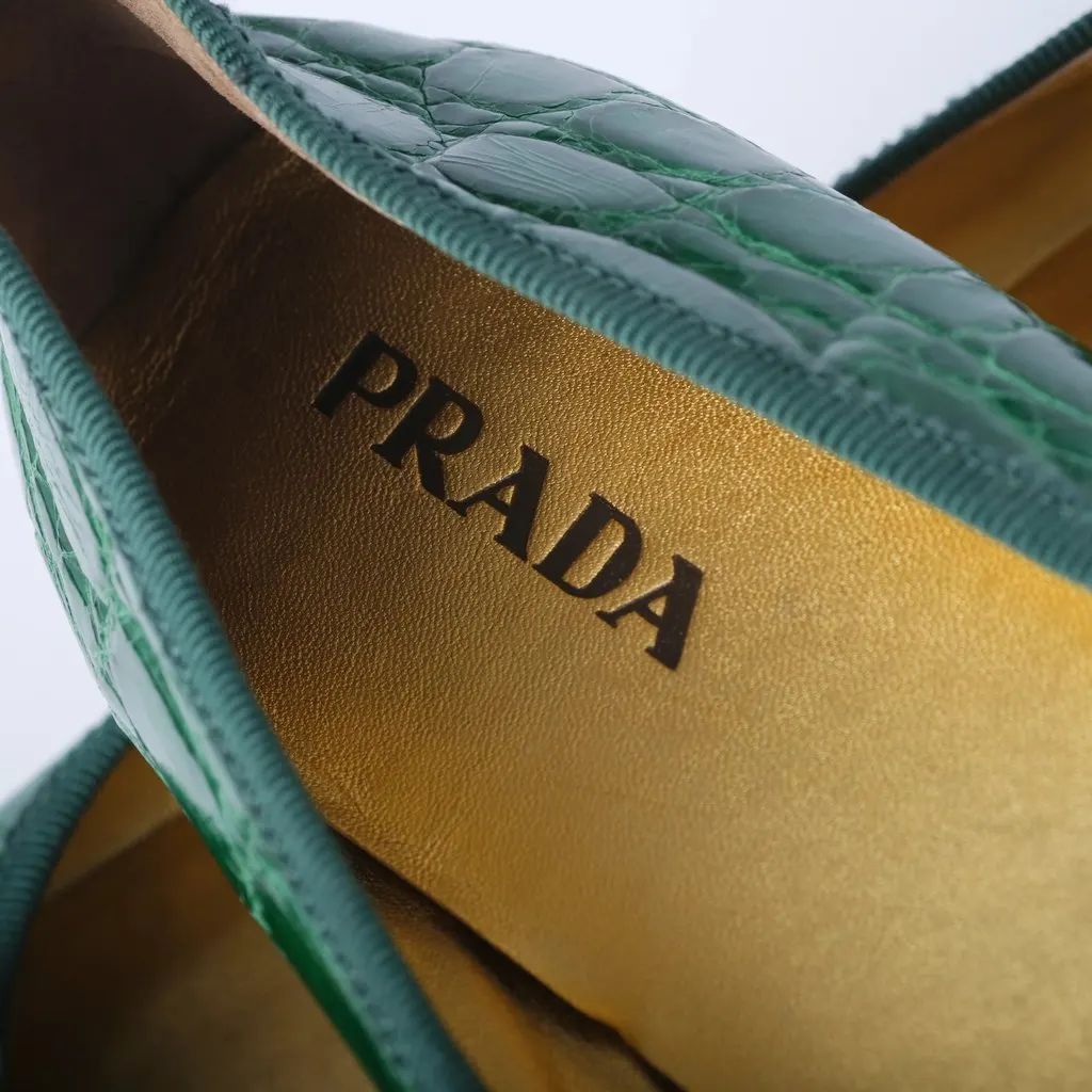 Prada Exotic Crocodile Ballet Flats Ballerina - '10s Green Leather Good - Box View