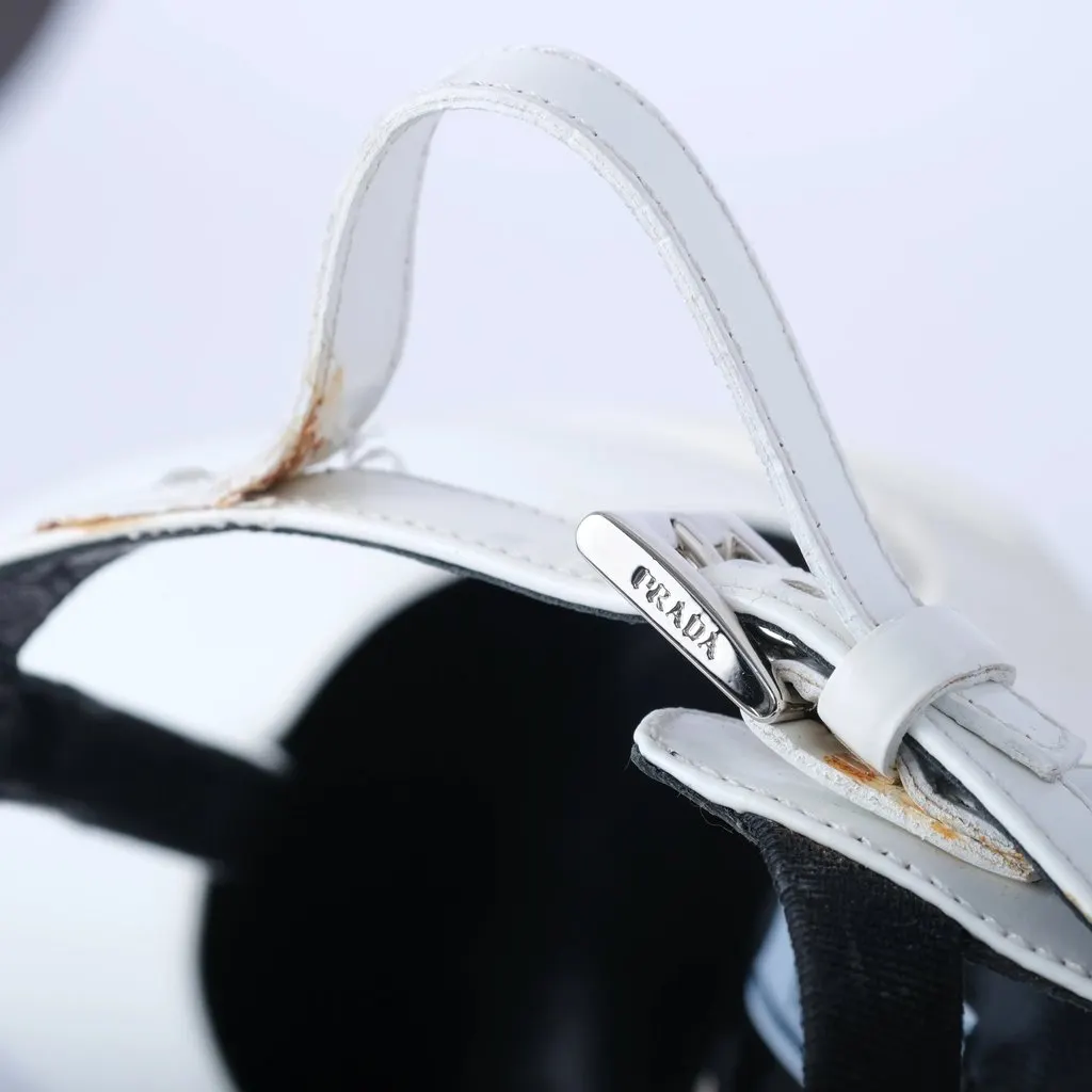 Prada White Leather T-Strap Platform Wedge Sandals - '10s White Leather Good - Box View