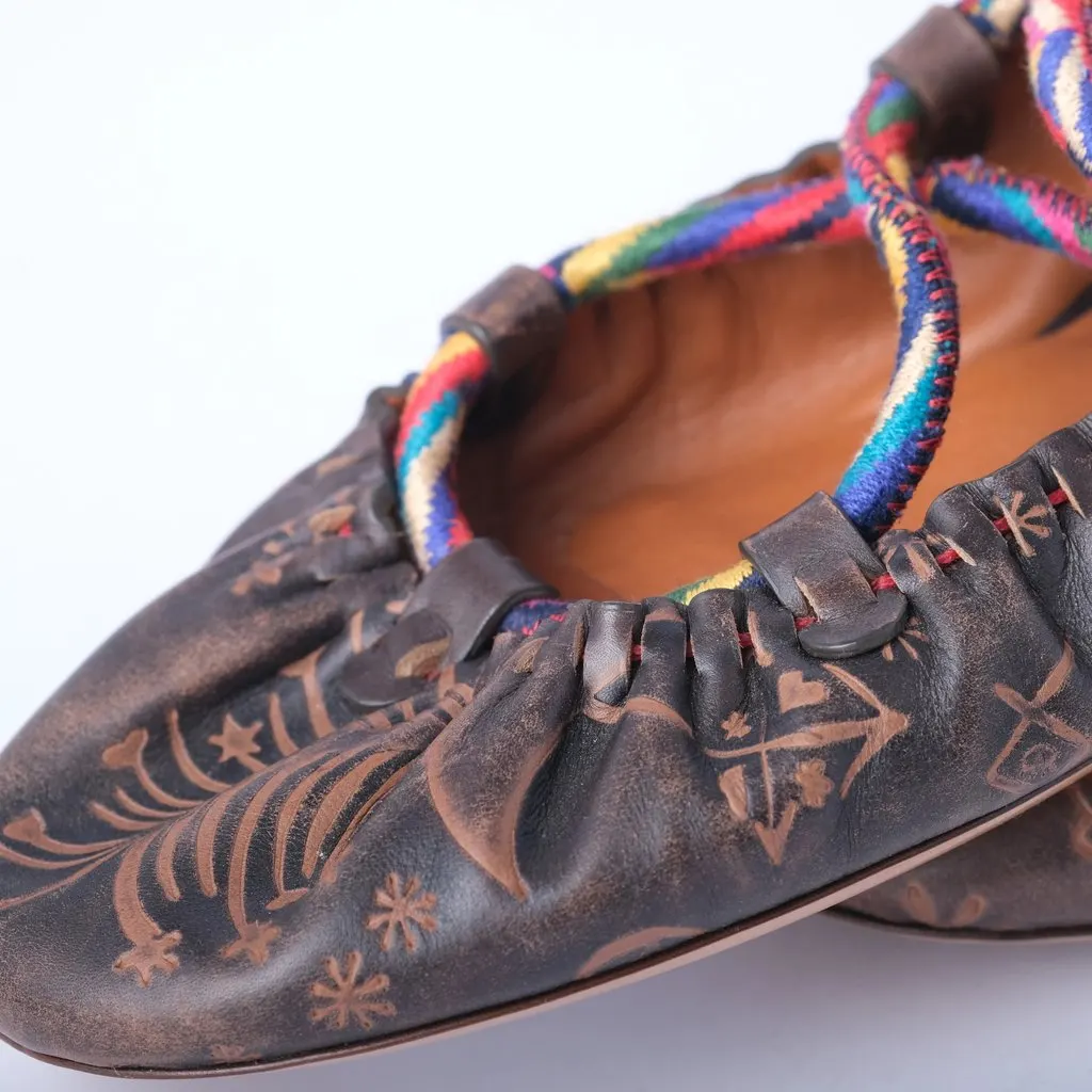 Valentino Garavani Printed Leather Wrap Ballet Flats in Brown - '10s Brown Leather Good - Inside View