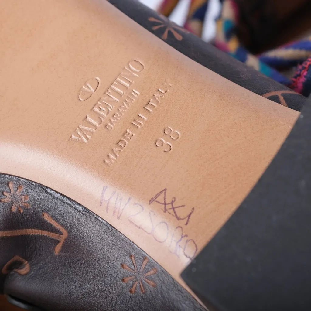 Valentino Garavani Printed Leather Wrap Ballet Flats in Brown - '10s Brown Leather Good - Box View