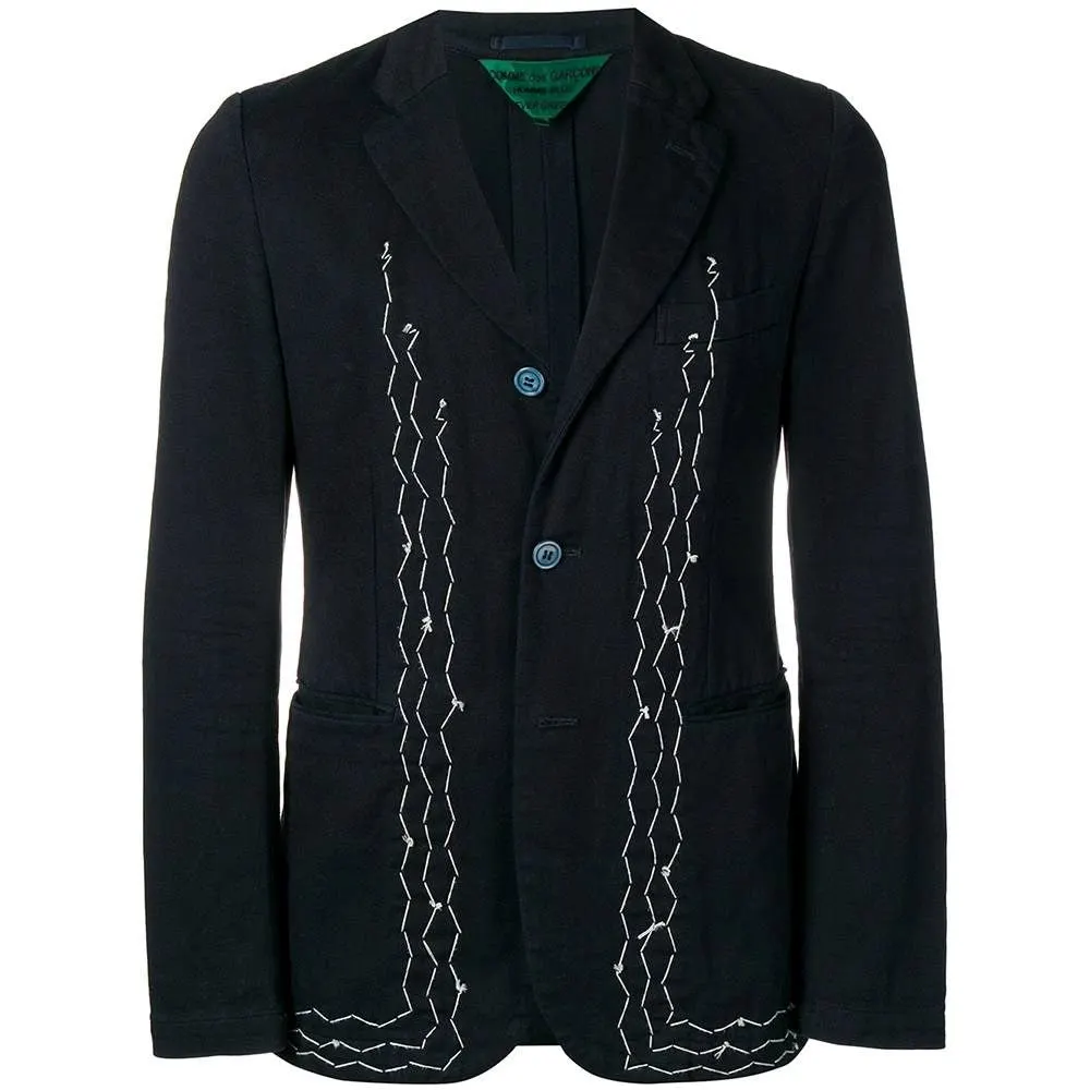Comme des Garçons Dark Blue Cotton Jacket - 2000s Blue Cotton Good - Front View
