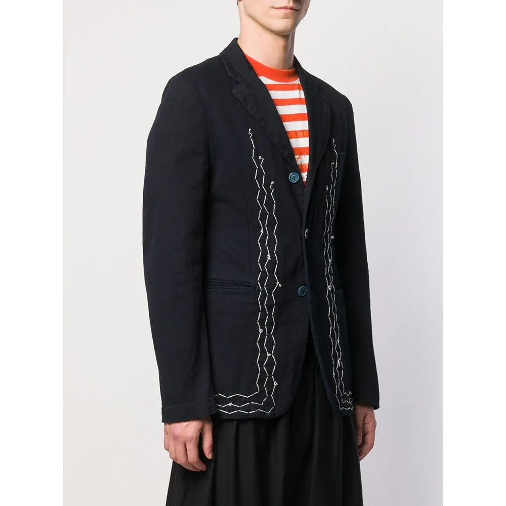 Comme des Garçons Dark Blue Cotton Jacket - 2000s Blue Cotton Good - Inside View