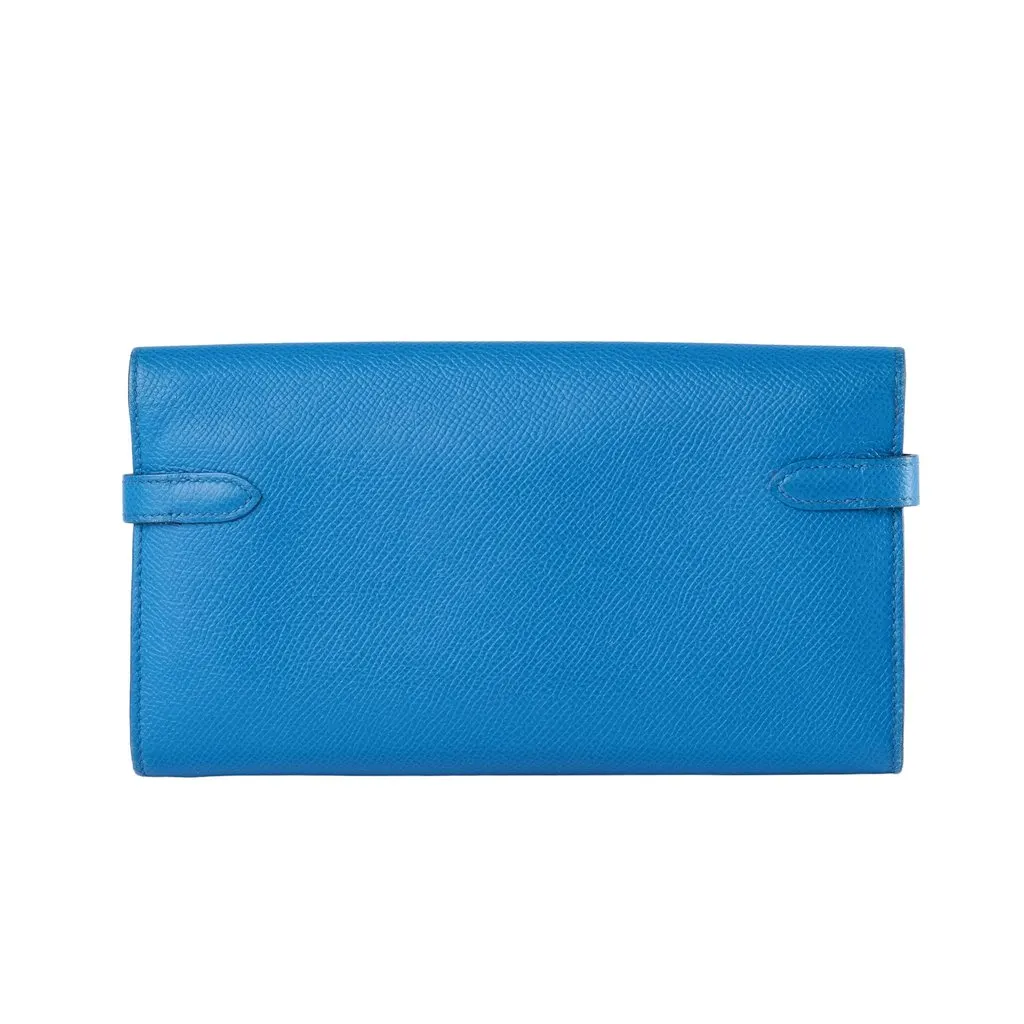 Hermès Bleu Zanzibar Kelly Long Wallet Chevre Leather Palladium Hardware MultiColor Leather Good - Back View
