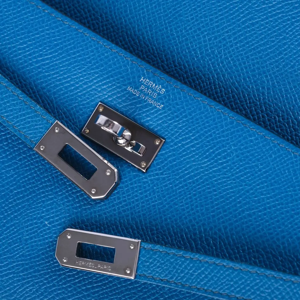 Hermès Bleu Zanzibar Kelly Long Wallet Chevre Leather Palladium Hardware MultiColor Leather Good - Model View