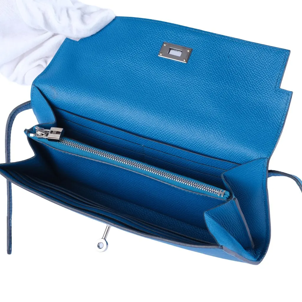 Hermès Bleu Zanzibar Kelly Long Wallet Chevre Leather Palladium Hardware MultiColor Leather Good - Box View