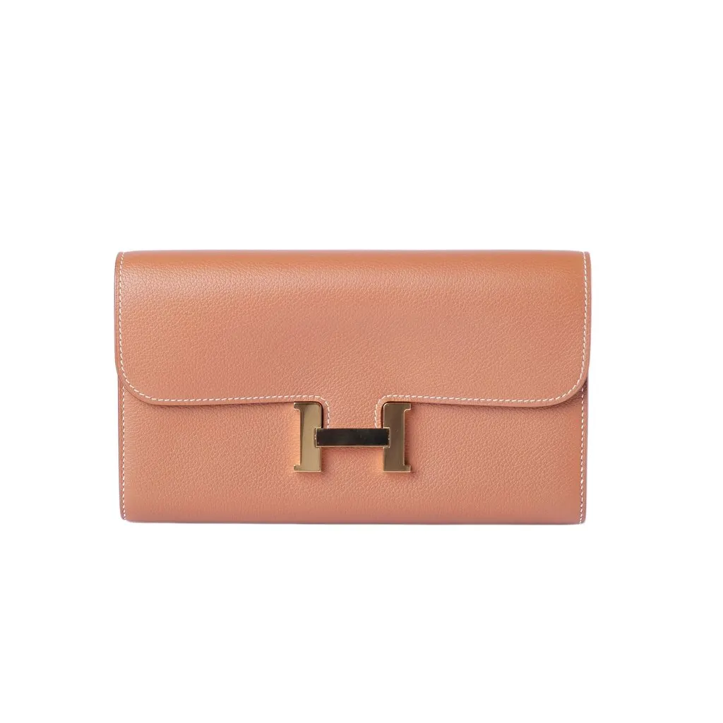 Hermès Constance To Go Wallet in Gold Epsom Leather with Gold Hardware - '20s MultiColor Leather Good - Front View
