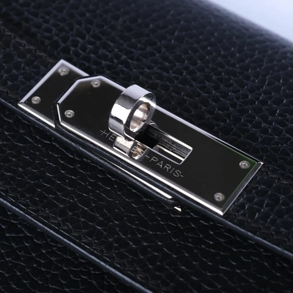 Hermès Kelly Dépêches 25 Noir Galop d’Hermès Palladium Hardware - '20s Black Leather Good - Box View
