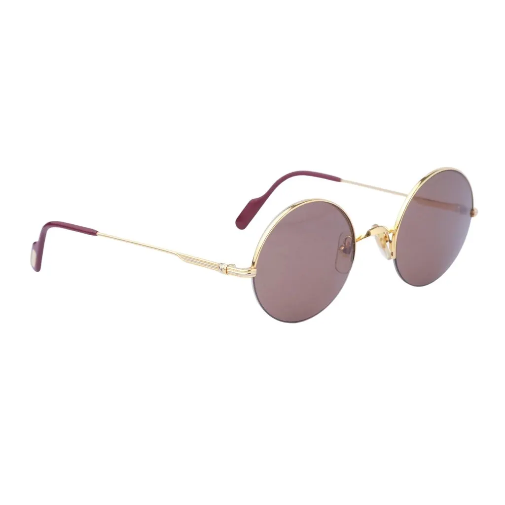 Cartier Vintage Mayfair Round Half Frame Gold Sunglasses - '90s Gold Good - Front View