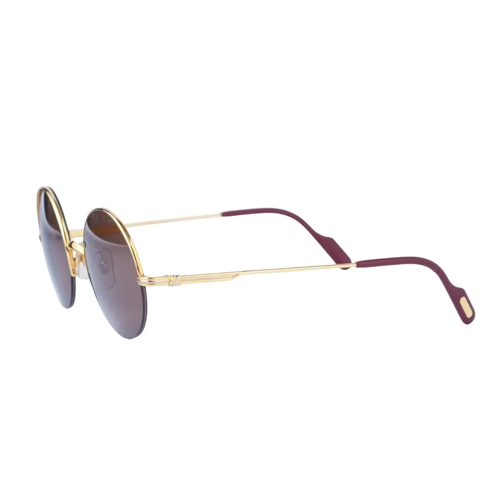 Cartier Vintage Mayfair Round Half Frame Gold Sunglasses - '90s Gold Good - Model View