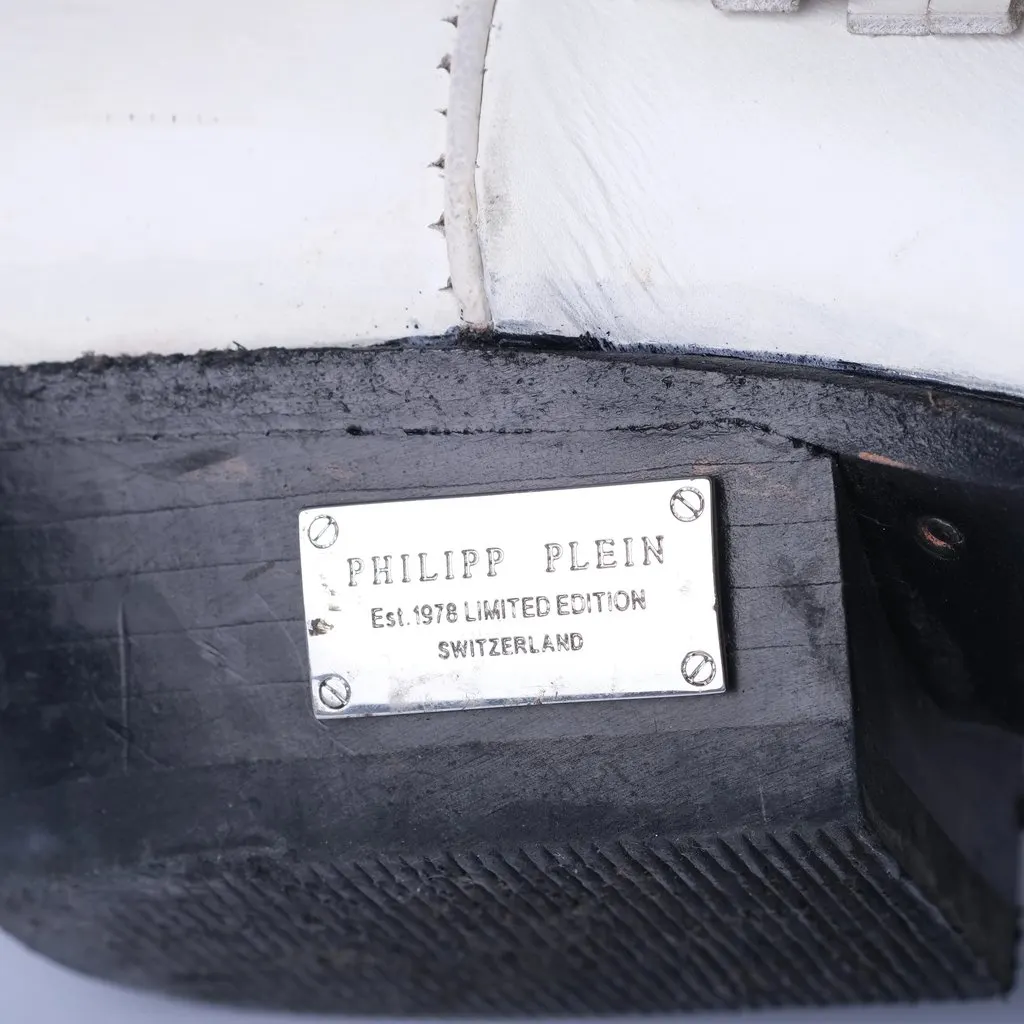 Philipp Plein White Leather Fringe Cowboy Boots - '20s White Leather Good - Box View