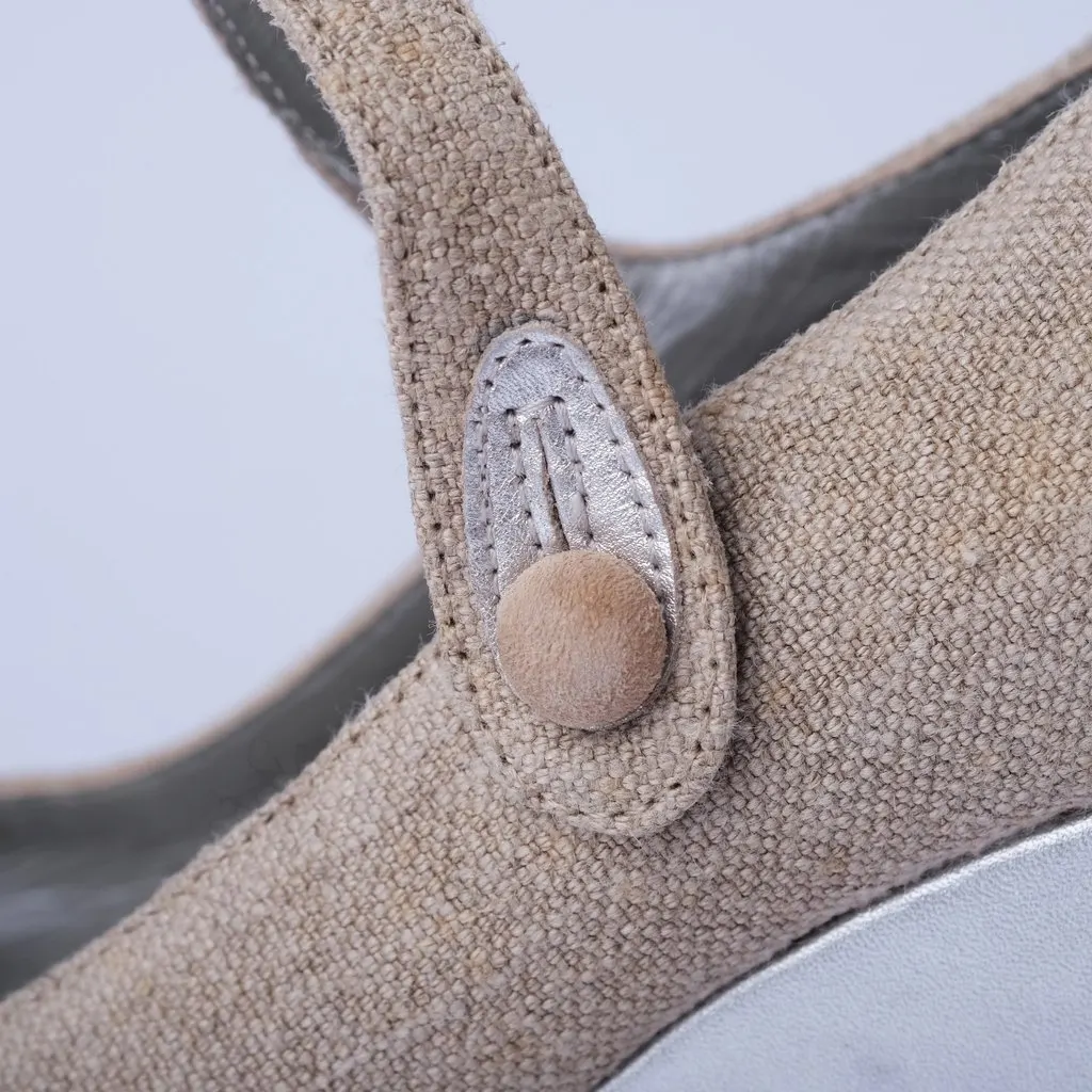 Unsigned Hogan Linen & Silver Wedge Espadrilles -'10s Silver Linen Good - Box View