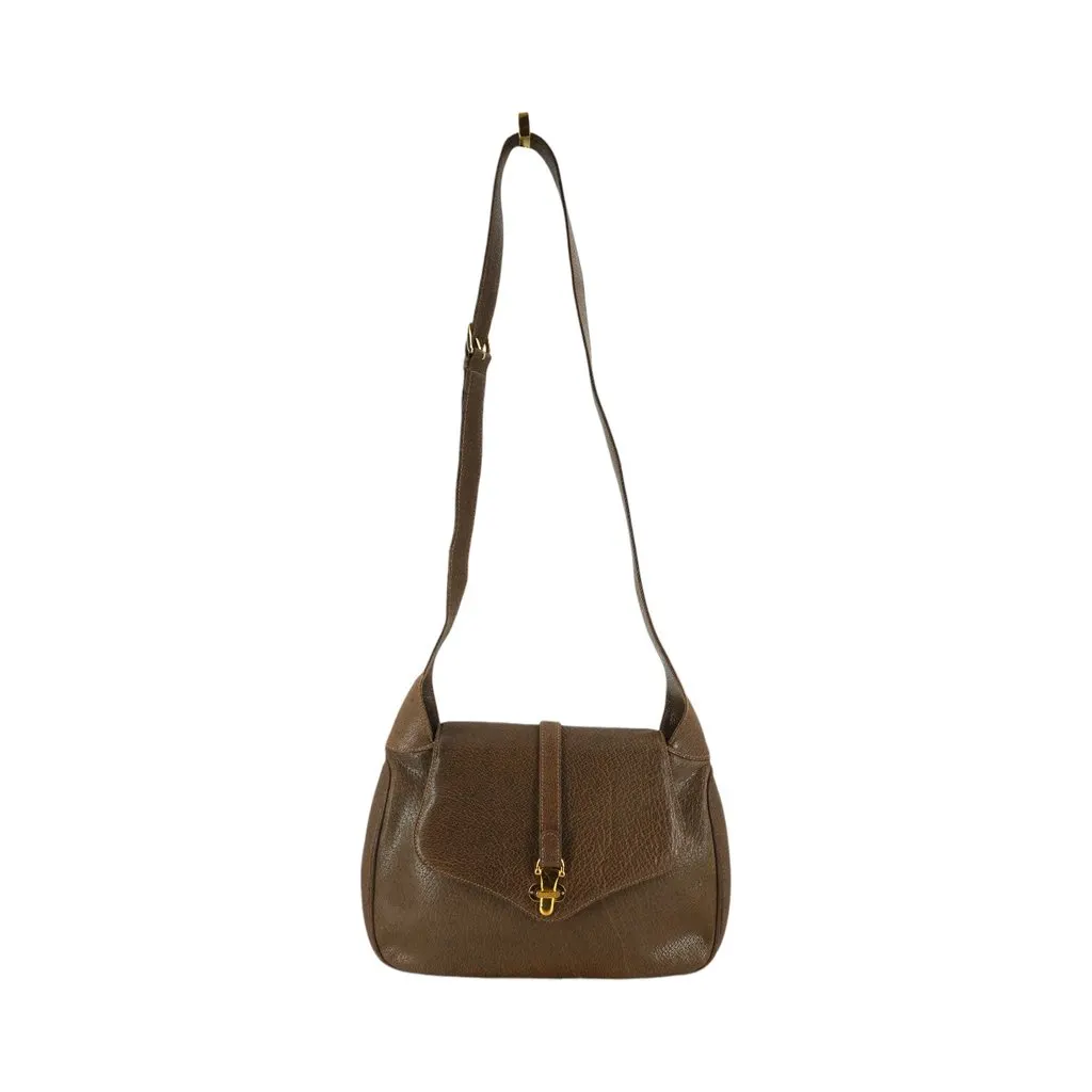 Gucci Crossbody Bag Vintage Hobo Brown Leather Good - Front View