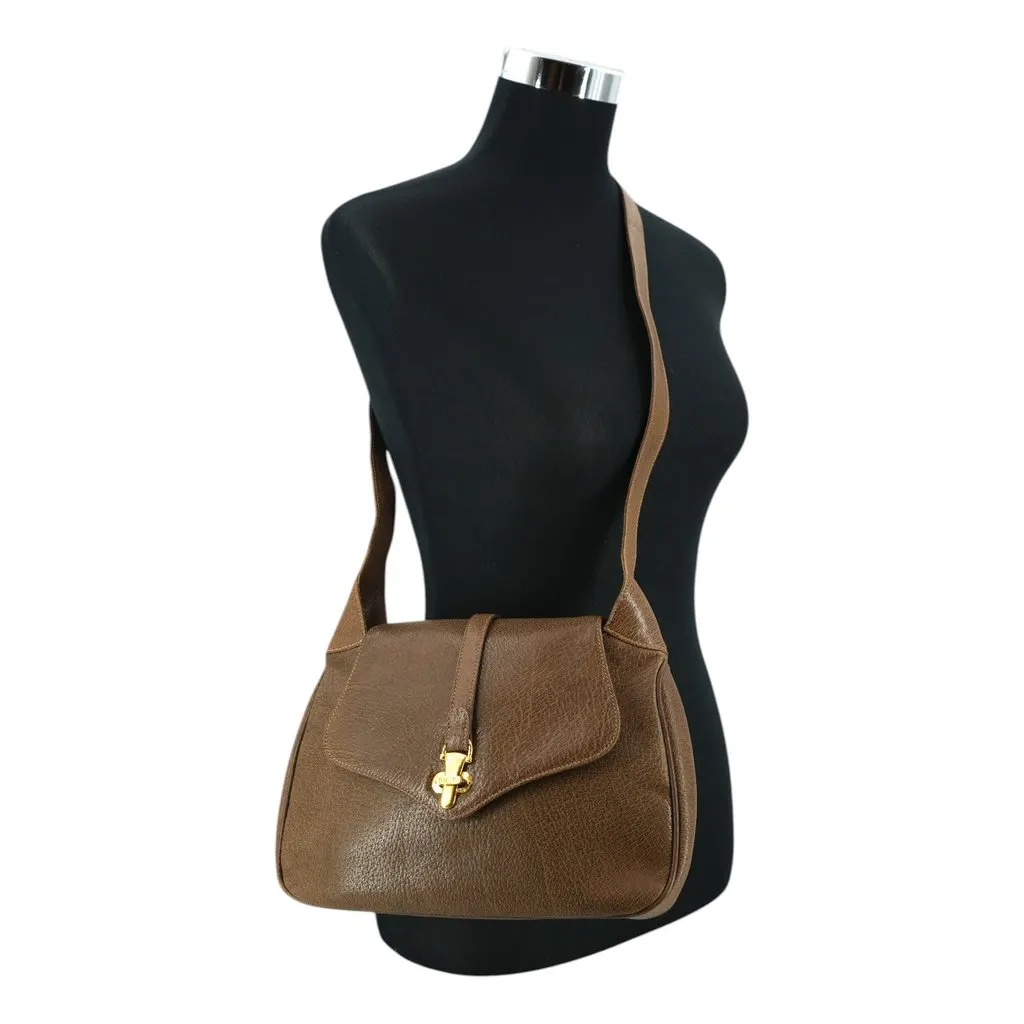 Gucci Crossbody Bag Vintage Hobo Brown Leather Good - Back View