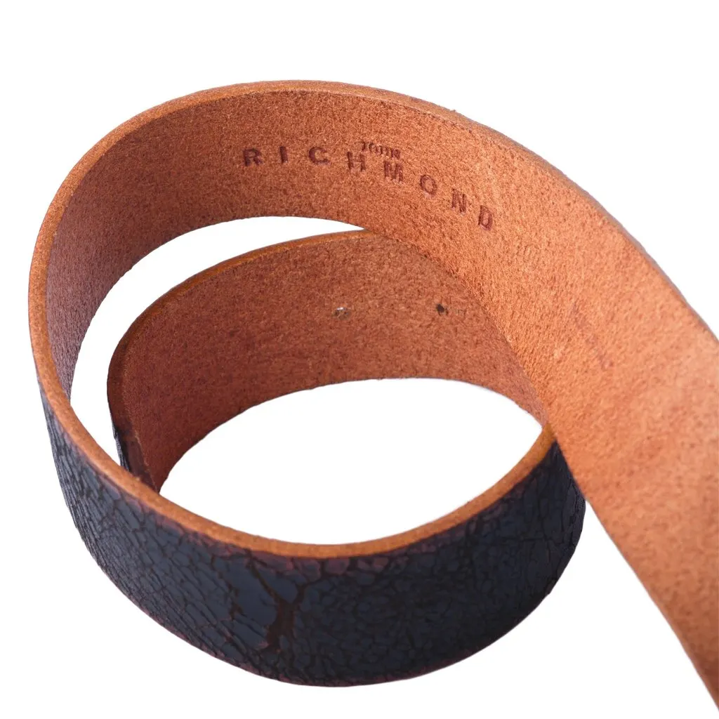 John Richmond Distressed Brown Leather Belt with Cross Buckle - '00s Brown Leather Good - Model View