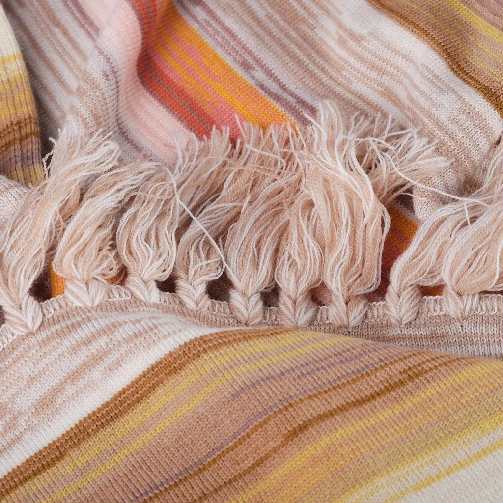 Missoni Multicolor Striped Wool Scarf with Fringes -'10s Red Wool Good - Model View