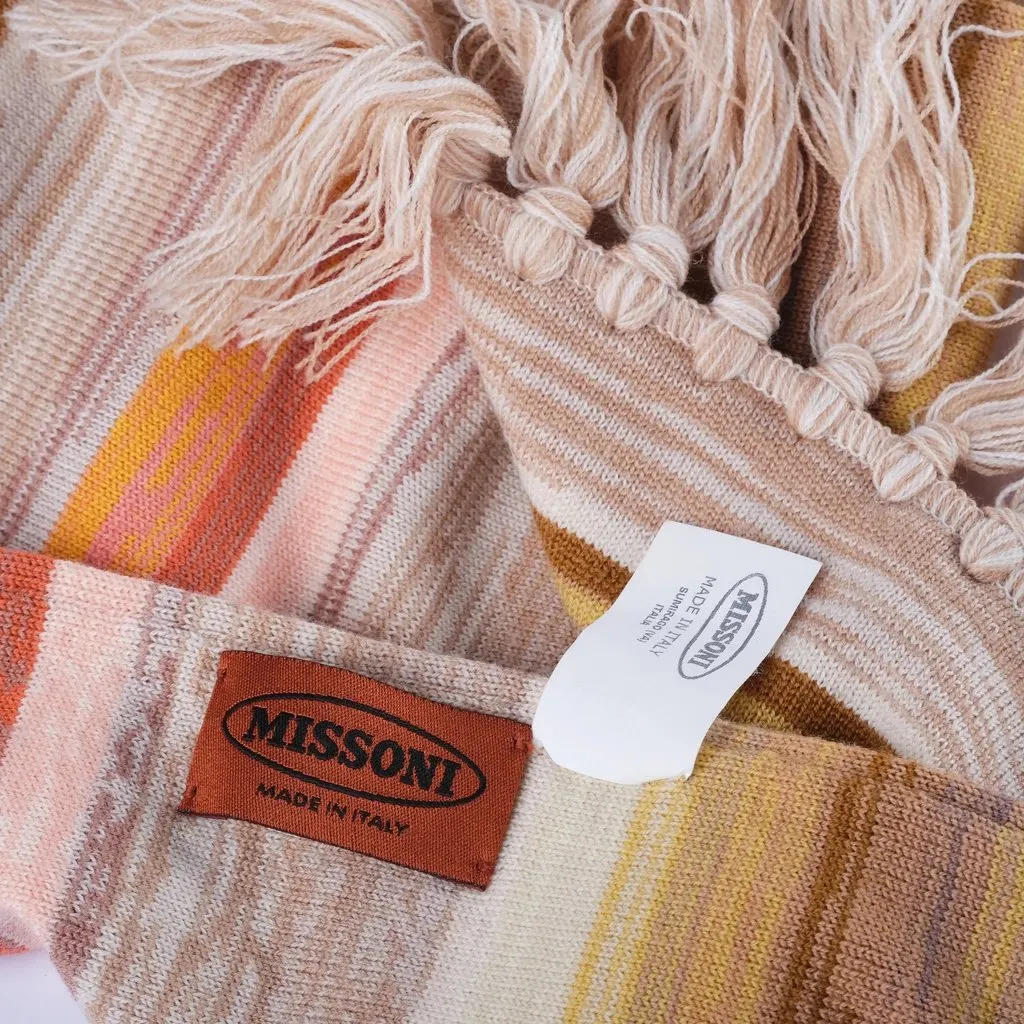 Missoni Multicolor Striped Wool Scarf with Fringes -'10s Red Wool Good - Box View