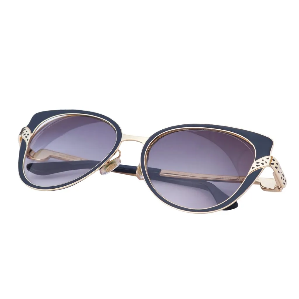 Cartier Metal Pearl Cat Eye Sunglasses Black Silver -'10s Black Good - Front View