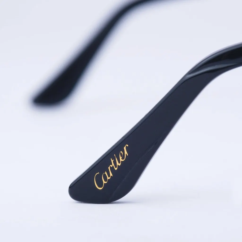 Cartier Metal Pearl Cat Eye Sunglasses Black Silver -'10s Black Good - Model View