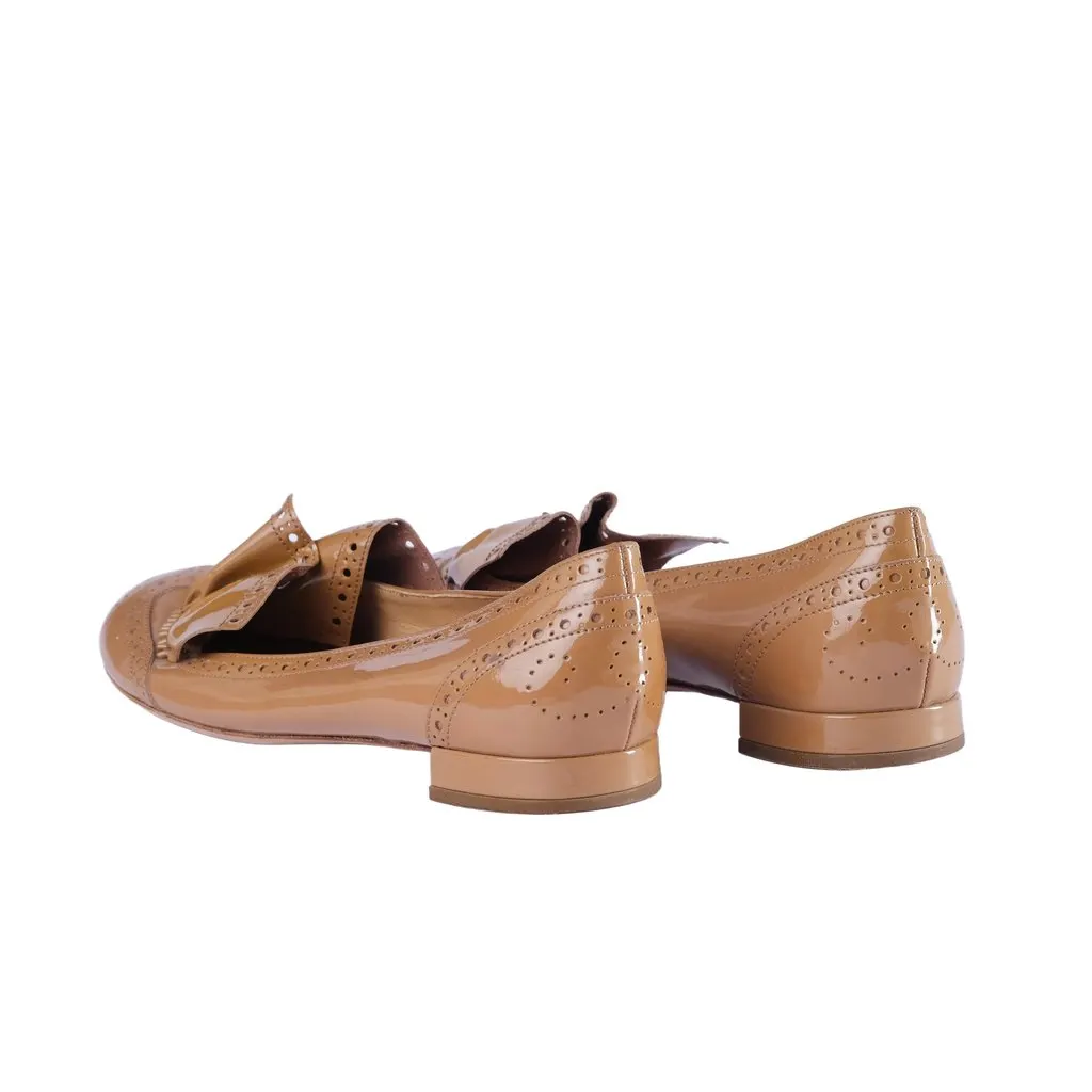 Miu Miu Nude Patent Leather Flats with Ruffle Detailing - '10s White Leather Good - Inside View