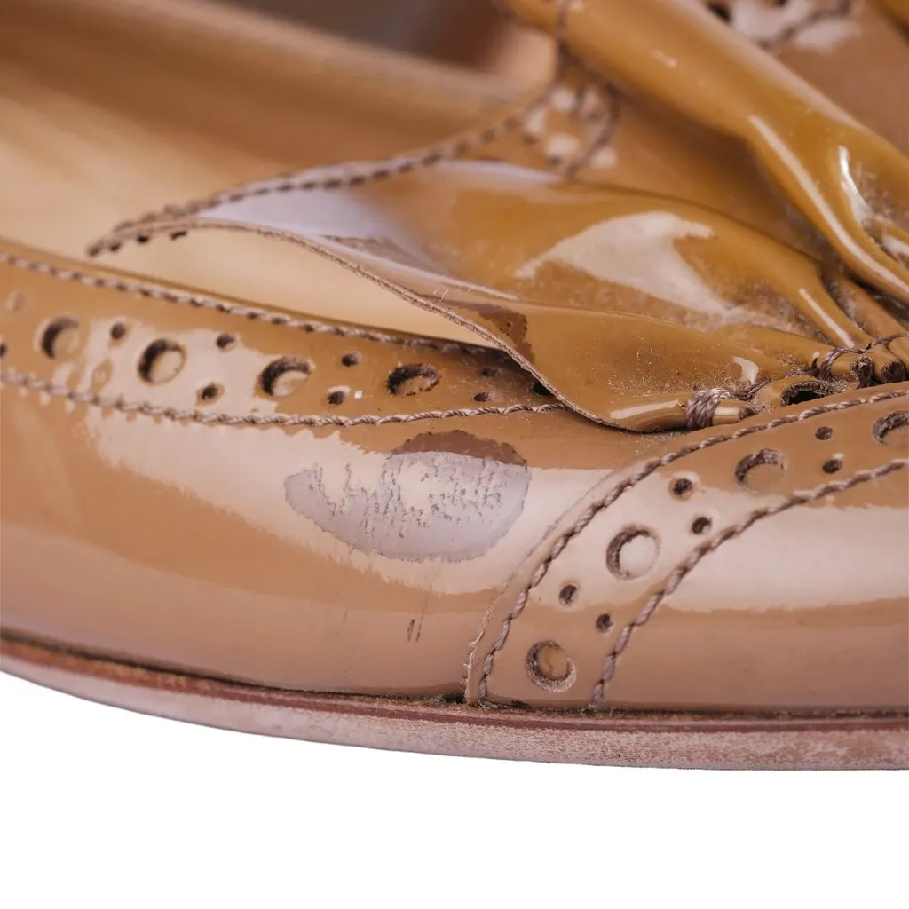 Miu Miu Nude Patent Leather Flats with Ruffle Detailing - '10s White Leather Good - Box View